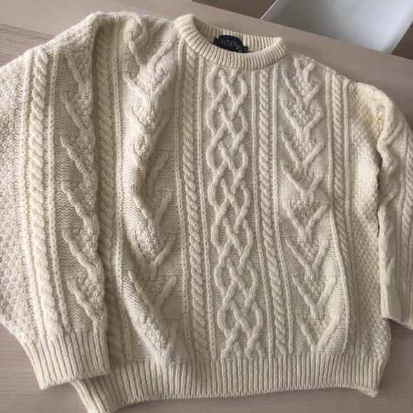 Vintage cream British wool fisherman sweater - Picture 2 of 10
